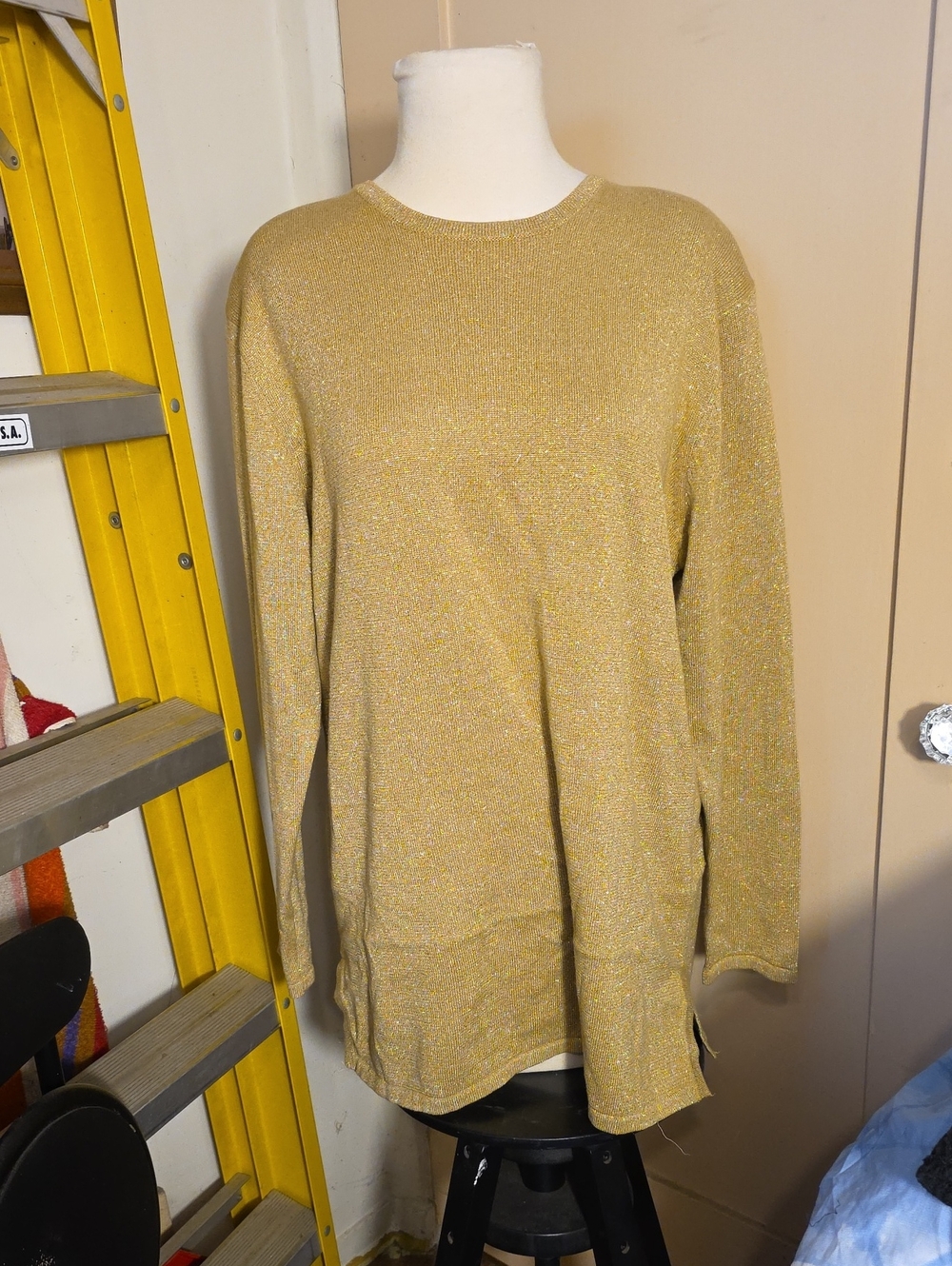 Laura Scott Metallic Gold Crewneck Sweater